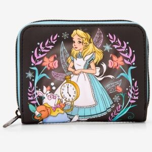 Disney Loungefly Alice In Wonderland Winter Drawing Zip Wallet White Rabbit New!